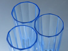 Load image into Gallery viewer, Produced and sold by Osaka Takashimaya Sky blue hand-cut glass, 3 customers, tin glass inlaid coaster included, circa 1960 dbsy100111-k