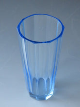 Load image into Gallery viewer, Produced and sold by Osaka Takashimaya Sky blue hand-cut glass, 3 customers, tin glass inlaid coaster included, circa 1960 dbsy100111-k