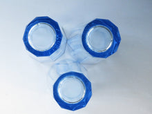 Load image into Gallery viewer, Produced and sold by Osaka Takashimaya Sky blue hand-cut glass, 3 customers, tin glass inlaid coaster included, circa 1960 dbsy100111-k