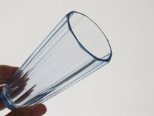 Load image into Gallery viewer, Produced and sold by Osaka Takashimaya Sky blue hand-cut glass, 3 customers, tin glass inlaid coaster included, circa 1960 dbsy100111-k