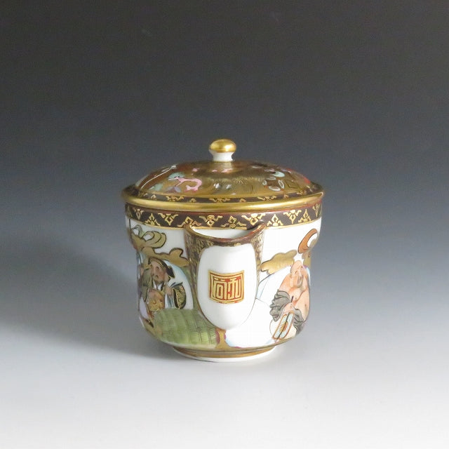 时代九谷烧（1900年左右） 精湛工艺金彩七福神后手印茶壶茶壶超细彩绘 