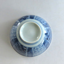 画像をギャラリービューアに読み込む, 伊万里焼(江戸期 1810年頃) 地紋祥瑞染付写 見立て蓋碗 約80cc 明治期手描宝尽染付瓶台添 dbsy9614-b