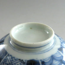 画像をギャラリービューアに読み込む, 伊万里焼(江戸期 1810年頃) 地紋祥瑞染付写 見立て蓋碗 約80cc 江戸後期手描岩波文瓶台添 dbsy9616-b