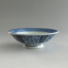 画像をギャラリービューアに読み込む, 伊万里焼(江戸期 1810年頃) 地紋祥瑞染付写 見立て蓋碗 約80cc 江戸後期手描岩波文瓶台添 dbsy9616-b