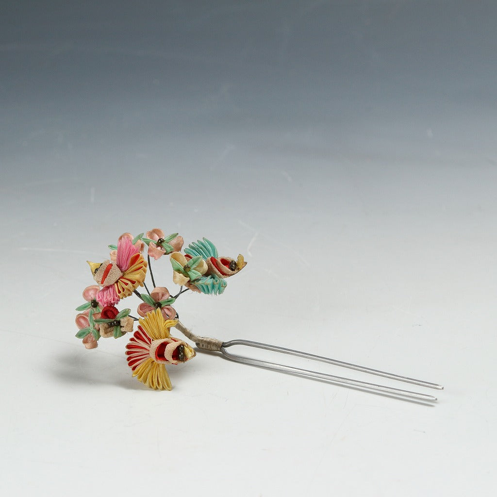 時代もの 超絶技巧摘み細工花鳥文 飾りかんざし/ 二本差 束髪簪/ 髪飾り 装身具 小間物古美術 dbsy15123-L