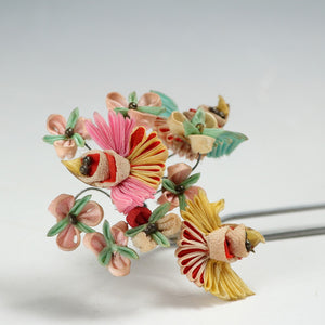 時代もの 超絶技巧摘み細工花鳥文 飾りかんざし/ 二本差 束髪簪/ 髪飾り 装身具 小間物古美術 dbsy15123-L