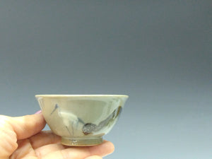 時代もの 鉄呉須絵白釉 白鶴図 煎茶碗 6客 dbsy14676-o