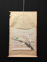 Load image into Gallery viewer, 小野踏青｜ONO Tosei(大阪-京都/ 1902-?) 「桜花目白」メクリ 尺八横 現代作家中古掛軸 JY2244
