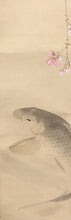 Load image into Gallery viewer, 西井敬岳｜NISHII Keigaku(福井/ 1880-1937) 「水温む(枝垂桜に鯉魚)」 柱掛 物故作家掛軸 木箱 春 /普段掛け 縁起物 モダン掛軸 茶道具 /寄付き/待合掛 煎茶道 日本画 花鳥画 JY2238
