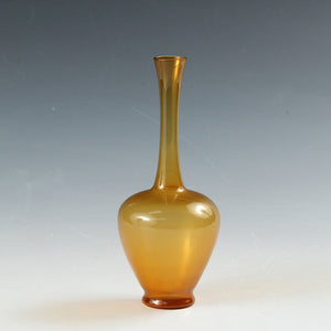 ヴィンテージ Lauscha Glass 旧東ドイツ・ラウシャ村の丁寧な吹きガラス 落ち着いたイエローの鶴首花生 1950年代頃(d) 箱なし dbsy13376-o