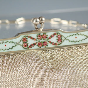 ◆◇ French Antique Guilloche Enamel Rose Pattern Clasp Sterling Silver 925 Opera Bag Approx. 228.9g Around 1920 ◇Europe/British Antique Antique Metal Craft Stylish Accessories Antique Metalwork Super Skill Art Work, Brand Product dy11901-7