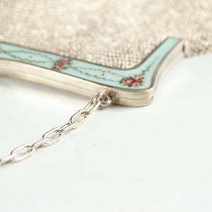 ◆◇ French Antique Guilloche Enamel Rose Pattern Clasp Sterling Silver 925 Opera Bag Approx. 228.9g Around 1920 ◇Europe/British Antique Antique Metal Craft Stylish Accessories Antique Metalwork Super Skill Art Work, Brand Product dy11901-7