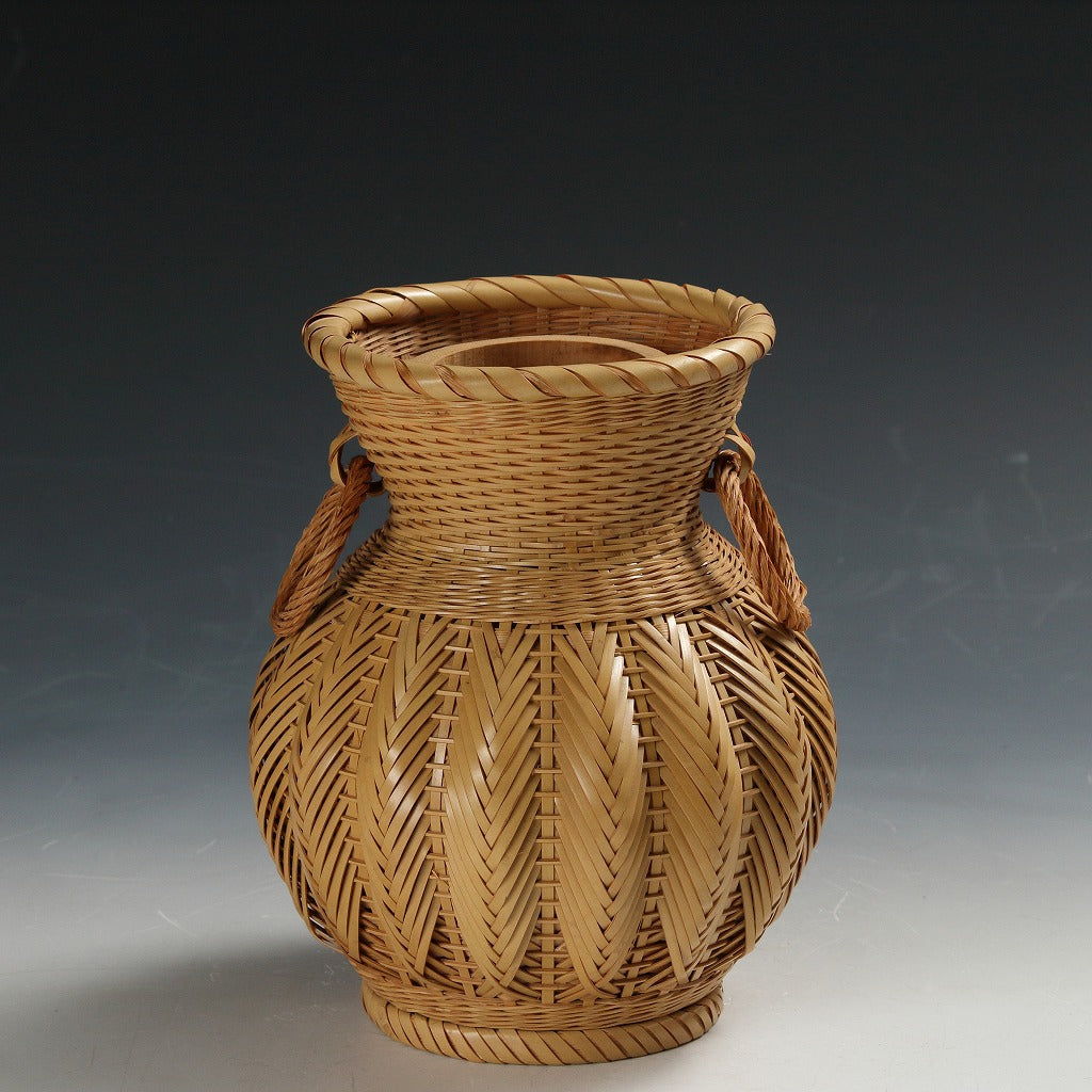 昭和レトロ モダンデザイン 編竹 フラワーベース/ 花器 ヴィンテージ家具現代工藝作家/伝統工芸工房 デッドストック used 竹工 banboo work, インテリア・ファッション花展道具 art piece dbsy15431-b