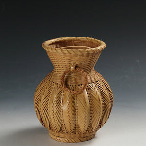 昭和レトロ モダンデザイン 編竹 フラワーベース/ 花器 ヴィンテージ家具現代工藝作家/伝統工芸工房 デッドストック used 竹工 banboo work, インテリア・ファッション花展道具 art piece dbsy15431-b