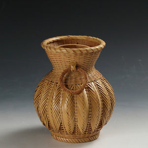 昭和レトロ モダンデザイン 編竹 フラワーベース/ 花器 ヴィンテージ家具現代工藝作家/伝統工芸工房 デッドストック used 竹工 banboo work, インテリア・ファッション花展道具 art piece dbsy15431-b