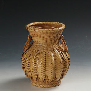 昭和レトロ モダンデザイン 編竹 フラワーベース/ 花器 ヴィンテージ家具現代工藝作家/伝統工芸工房 デッドストック used 竹工 banboo work, インテリア・ファッション花展道具 art piece dbsy15431-b