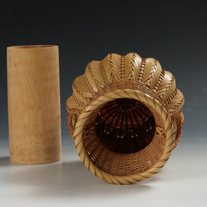 昭和レトロ モダンデザイン 編竹 フラワーベース/ 花器 ヴィンテージ家具現代工藝作家/伝統工芸工房 デッドストック used 竹工 banboo work, インテリア・ファッション花展道具 art piece dbsy15431-b