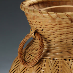 昭和レトロ モダンデザイン 編竹 フラワーベース/ 花器 ヴィンテージ家具現代工藝作家/伝統工芸工房 デッドストック used 竹工 banboo work, インテリア・ファッション花展道具 art piece dbsy15431-b