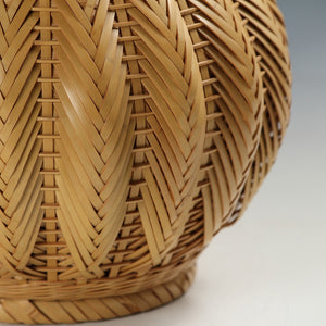 昭和レトロ モダンデザイン 編竹 フラワーベース/ 花器 ヴィンテージ家具現代工藝作家/伝統工芸工房 デッドストック used 竹工 banboo work, インテリア・ファッション花展道具 art piece dbsy15431-b