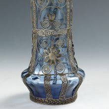 将图片加载到图库查看器，ヴィンテージ 手吹ガラス 鍍銀オリエンタルモチーフカバー フラワーベース (1930年代頃)木箱添 dbsy15913-9
