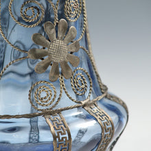 将图片加载到图库查看器，ヴィンテージ 手吹ガラス 鍍銀オリエンタルモチーフカバー フラワーベース (1930年代頃)木箱添 dbsy15913-9
