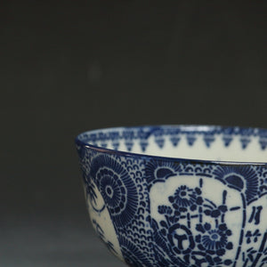 印判手 月竹籬菊文 蓋茶碗 1客 明治期 1900年頃 見立て蓋碗にも DBSY12845-Z