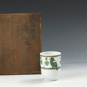 昭和レト 清水焼｜Kiyomizu ware&nbsp;( 京都 萬珠堂販売, 大正~昭和前期1930年代頃 )&nbsp;めちゃくちゃ可愛い釉裏彩&nbsp;鳥文 湯呑&nbsp;1客 dbsy14960-c