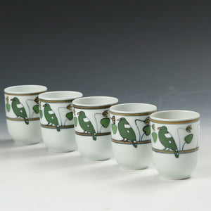 昭和レト 清水焼｜Kiyomizu ware&nbsp;( 京都 萬珠堂販売, 大正~昭和前期1930年代頃 )&nbsp;めちゃくちゃ可愛い釉裏彩&nbsp;鳥文 湯呑&nbsp;1客 dbsy14960-c