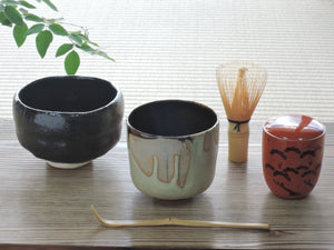 First tea ceremony set of 5 pieces with wrapping cloth and basket s-1-o