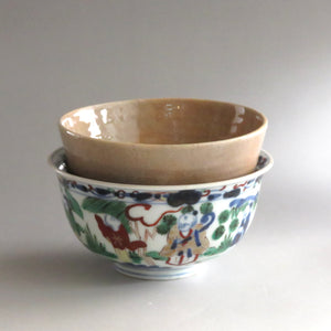 Small nesting tea bowl, Judaisaka Komazaemon tea bowl, Kutani tea bowl, Meiji-Taisho tea box, tea basket, portable dbsy10120-s