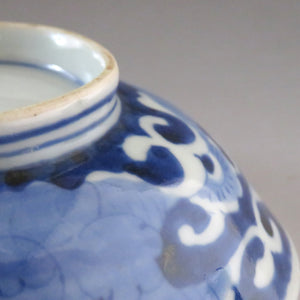 Imari (circa 1810) Blue flower dyed Chinese poetry patterned lidded bowl (N) Capacity under the lid approx. 120cc dbsy7323-z