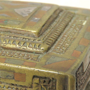 印度銀銅象嵌 真鍮黄堂鍛金幾何学文小箱 dbsy6530-s