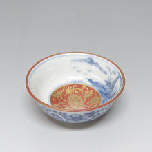 将图片加载到图库查看器，大圣寺伊万里（1910年，明治末期，石川县）染色章鱼蔓藤花纹山水永乐手工金锦牡丹图案杯茶杯6件套（A）dbsy6532-R
