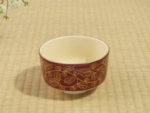 First tea ceremony Kyoto Sennyuji Temple Red chrysanthemum arabesque gold brocade tea bowl s14-q