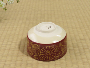 First tea ceremony Kyoto Sennyuji Temple Red chrysanthemum arabesque gold brocade tea bowl s14-q