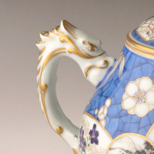 初代 幹山伝七(1820頃-1891) 青氷海地紋花鳥絵茶瓶 急須 Teapot (1870-1889年作) bsy6640-9
