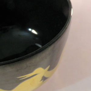 中村周峰 第三次京都 1947年-清水烧 仿制 黑金银彩绘鹤画 茶碗 dbsy10444-h