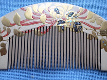 Load image into Gallery viewer, Chrysanthemum makie, blue shell, decorative comb, wooden, Taisho period
